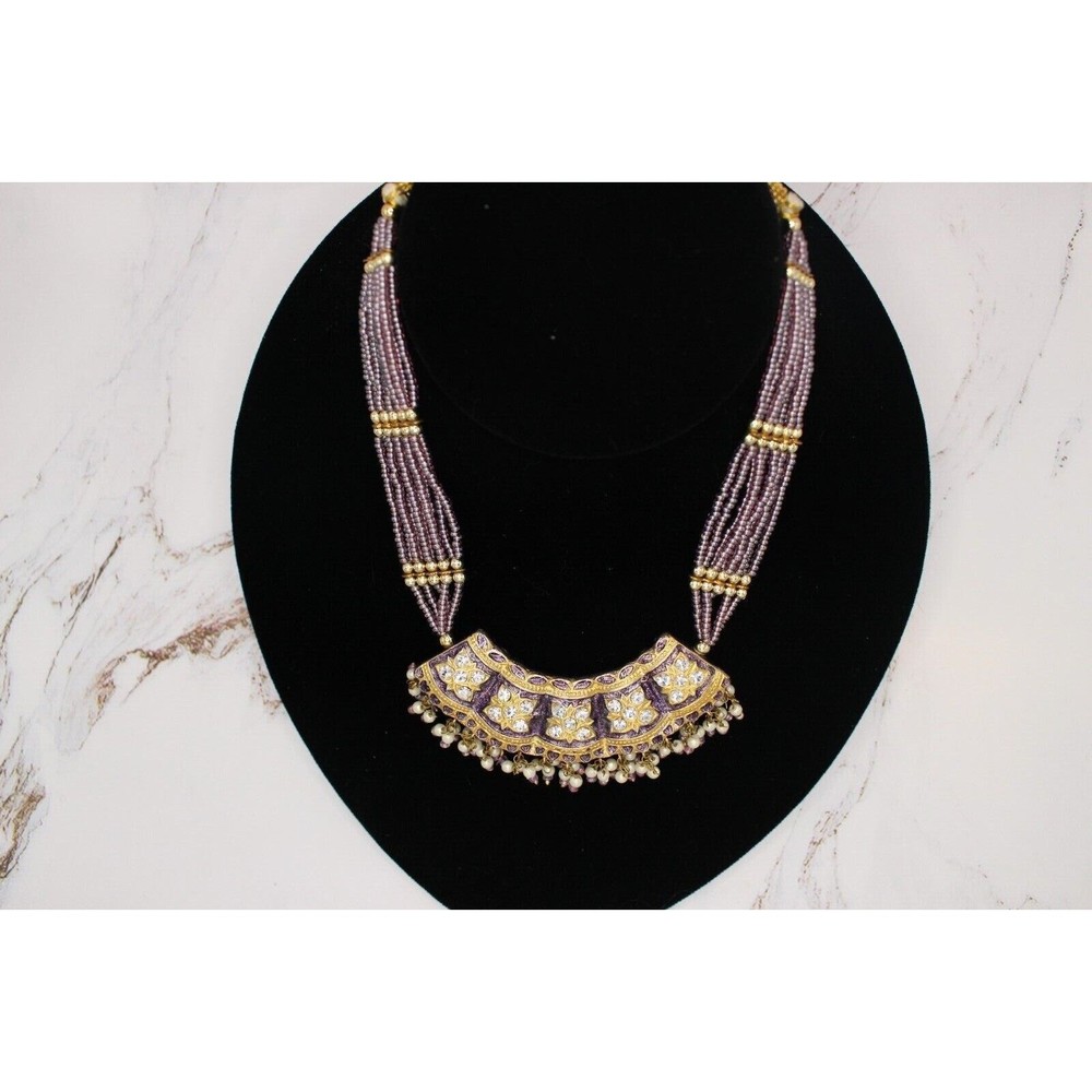 Hand Made East Indian Style Purple Beaded Necklace Adjustable up to 30" in
